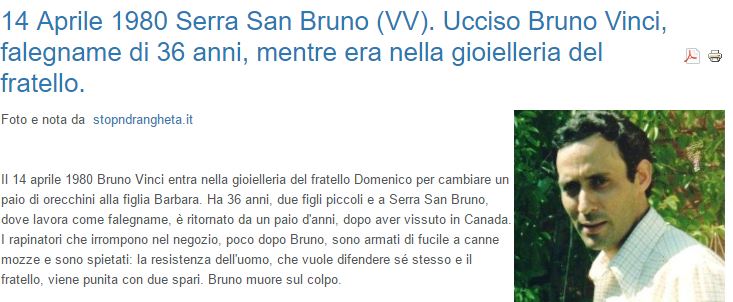 Bruno Vinci, la notizia dell'uccisione