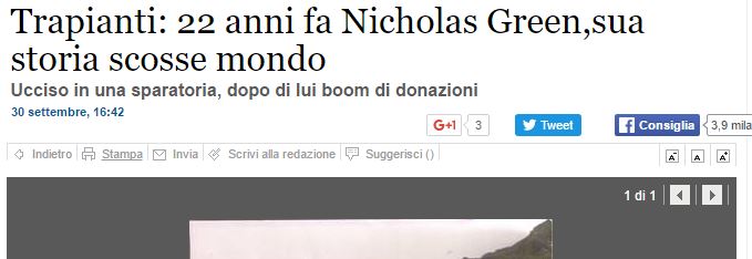 Nicholas Green, il trapianto organi